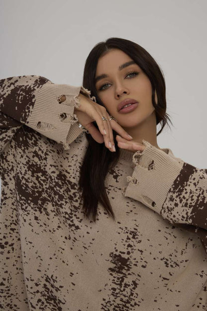 Women's casual knit sweater with fashionable ripped details NOVAE