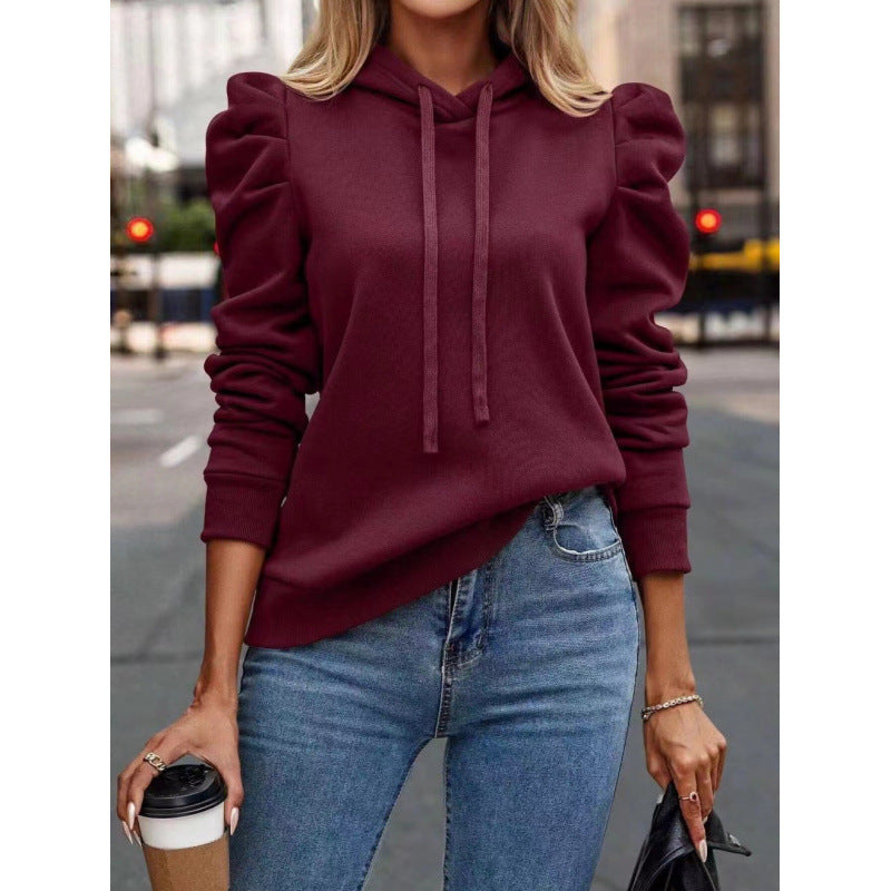 Women's fashionable hooded sweatshirt with puff sleeves and practical pockets NOVAE