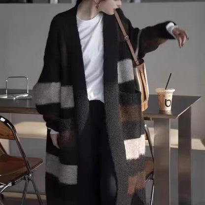 Women's long knit cardigan with geometric pattern NOVAE