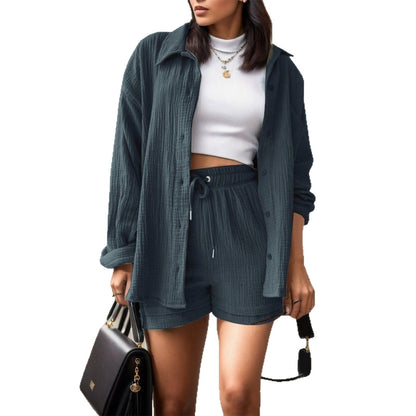 Women's casual summer outfit consisting of a short-sleeved blouse and comfortable shorts NOVAE