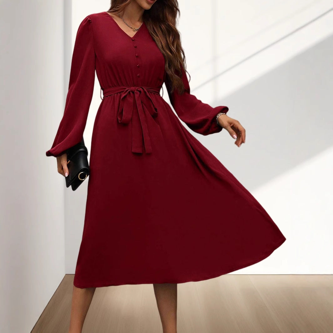 Women's midi dress with waist belt and button details NOVAE