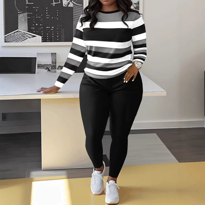 Women's sporty long-sleeved shirt with modern stripes and a comfortable fit NOVAE