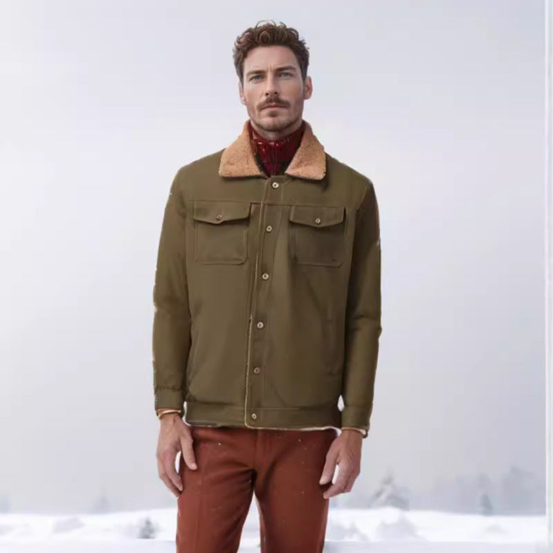 Men's casual jacket with faux fur collar and practical pockets NOVAE