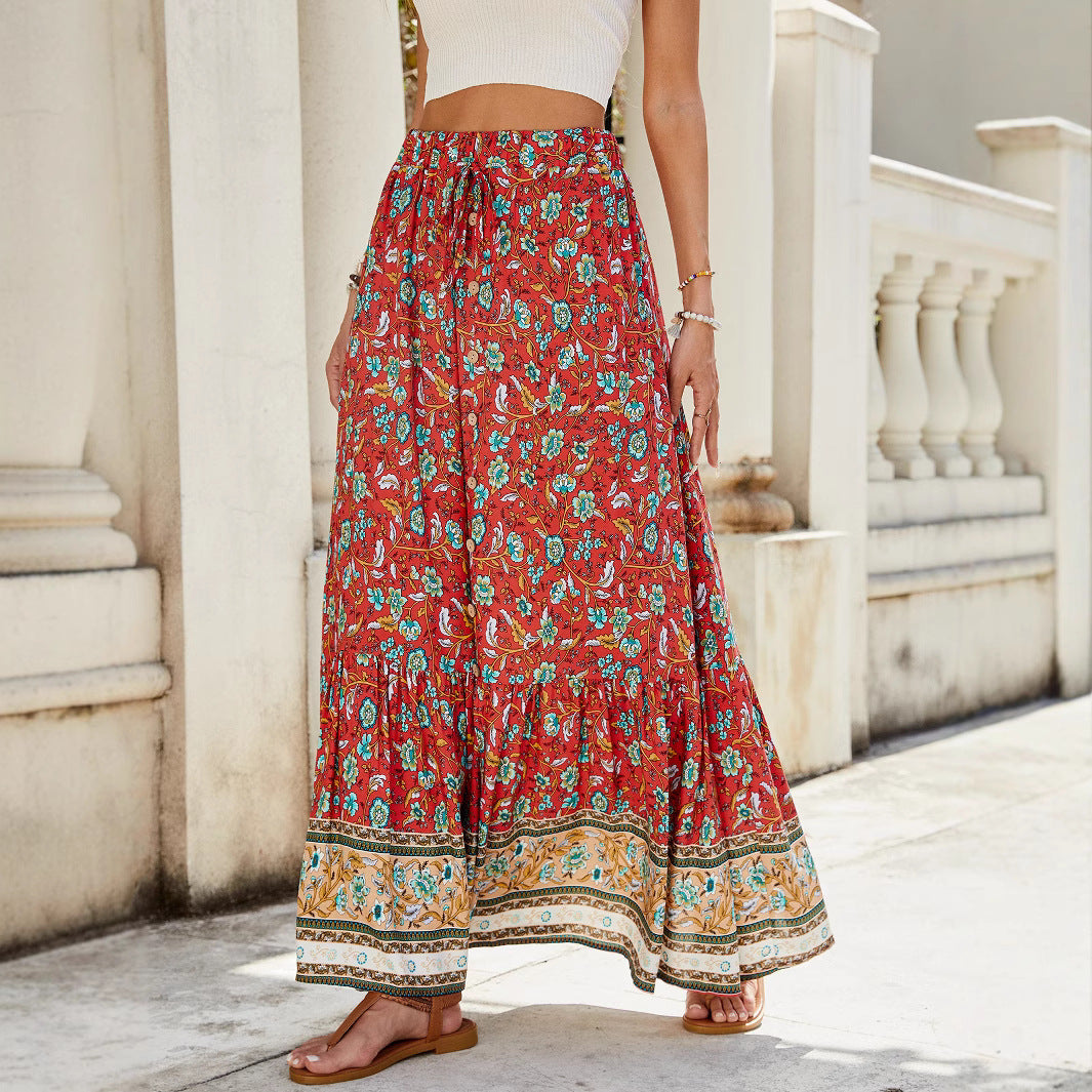 Women's maxi skirt with floral print and adjustable waistband NOVAE