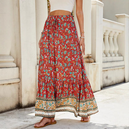 Women's maxi skirt with floral print and adjustable waistband NOVAE