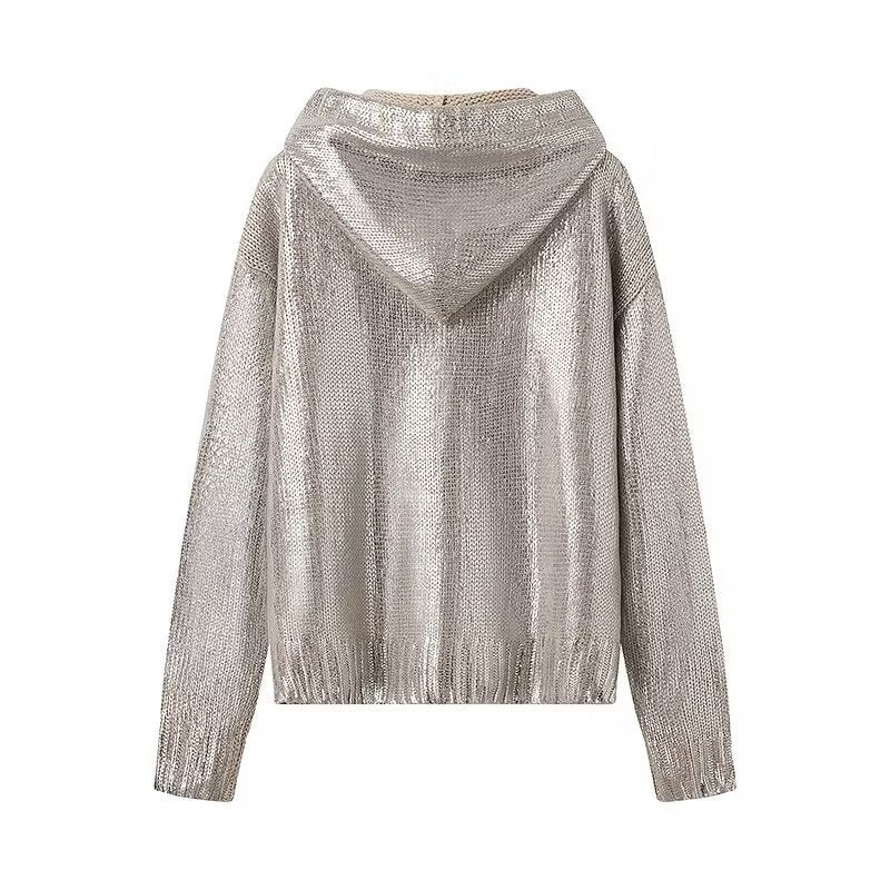 Women's fashionable glitter hoodie with kangaroo pocket and elastic waistband NOVAE