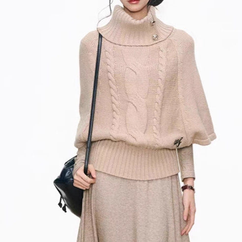 Women's knit dress with voluminous sleeves and elegant roll neck NOVAE