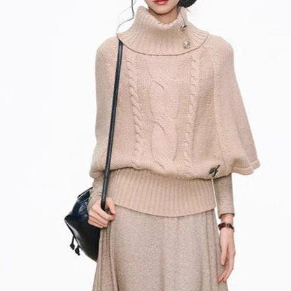 Women's knit dress with voluminous sleeves and elegant roll neck NOVAE
