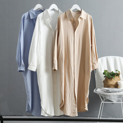 Women's long-sleeved shirt dress with classic button details and dropped shoulders NOVAE