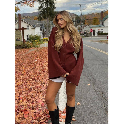 Women's Oversized Long-Sleeved Knit Cardigan NOVAE