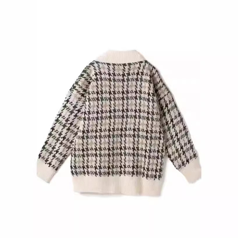 Women's Patterned Cardigan with Button Placket and V-Neck NOVAE