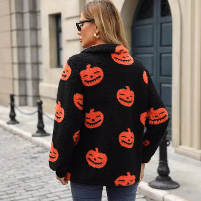 Women's plush sweater with Halloween motif and practical pockets NOVAE