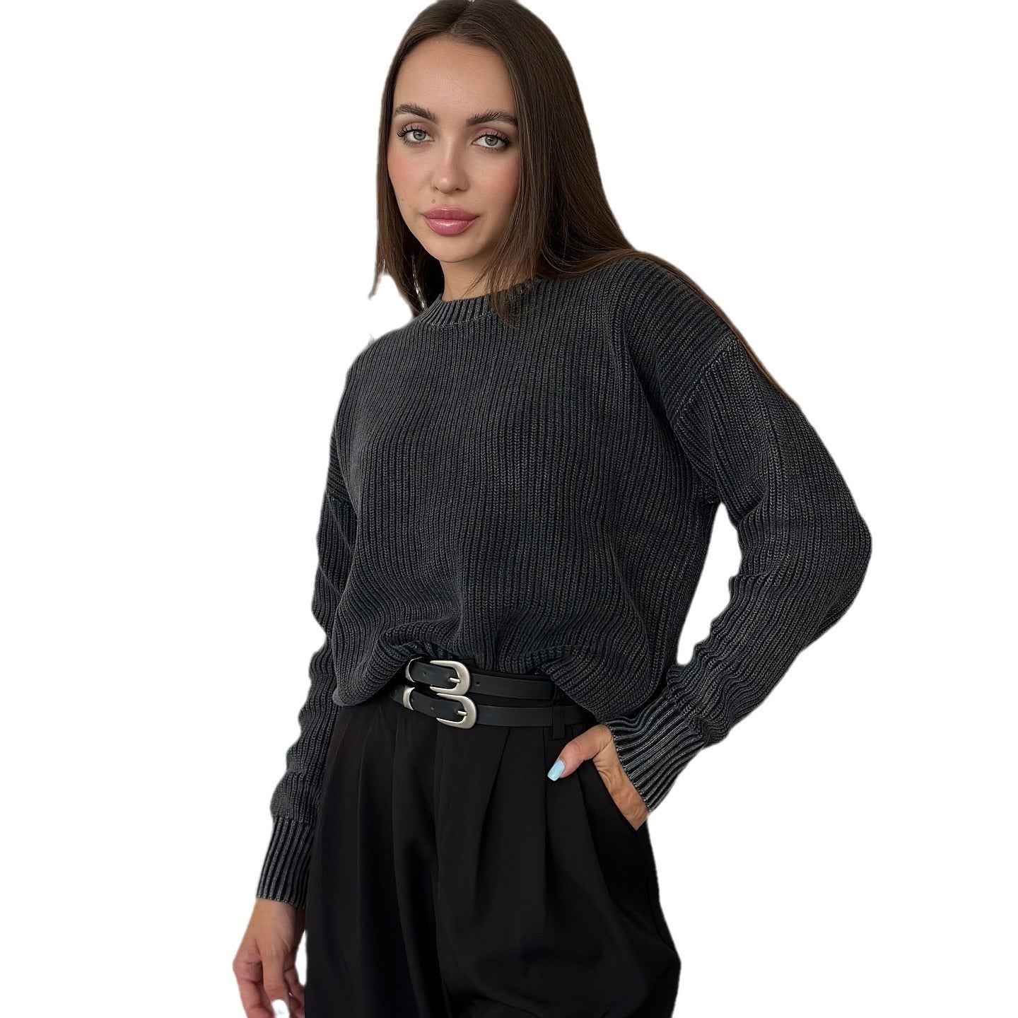 Women's chunky knit sweater with fashionable rib pattern NOVAE