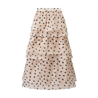 Women's maxi skirt with voluminous ruffles and polka dots NOVAE