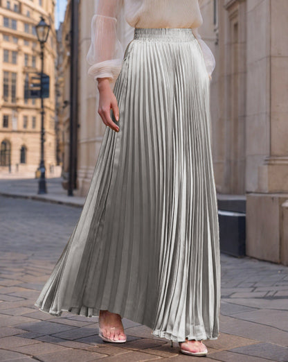 Women's pleated maxi skirt with elastic waistband and flowing cut NOVAE