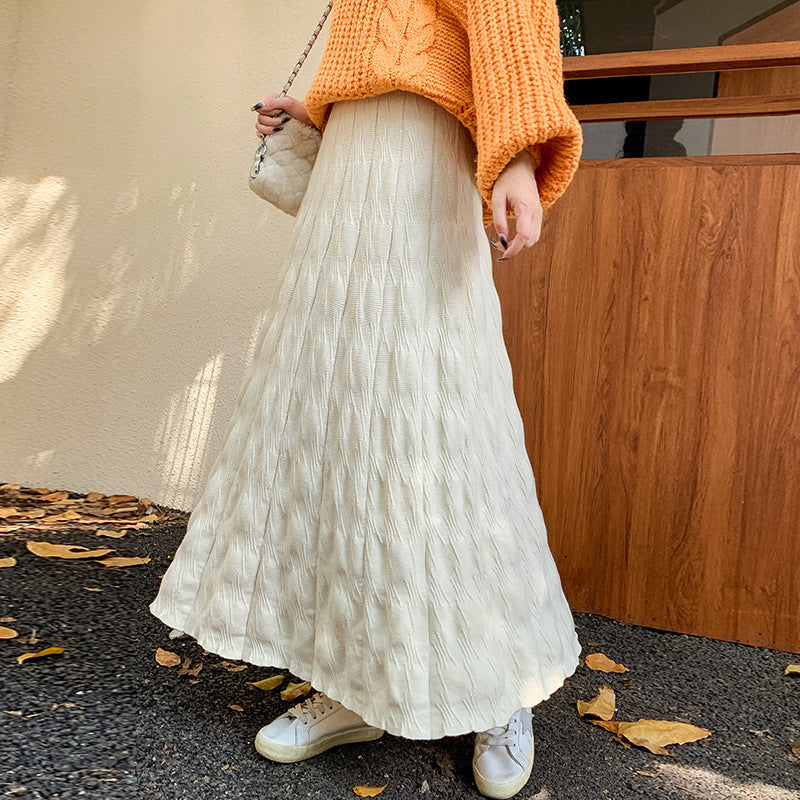 Women's maxi skirt with sophisticated ribbed design and elasticated waistband NOVAE