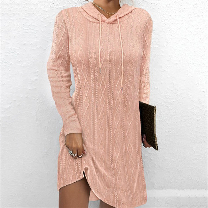 Women's knitted dress with hood and fine cable pattern NOVAE