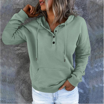Women's hooded sweatshirt with button details and practical kangaroo pocket NOVAE
