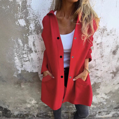 Women's fashionable long cardigan with hood and practical pockets NOVAE
