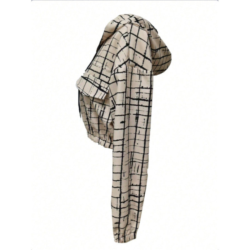 Women's stylish short jacket with geometric pattern and modern kangaroo pocket NOVAE