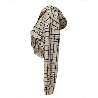 Women's stylish short jacket with geometric pattern and modern kangaroo pocket NOVAE