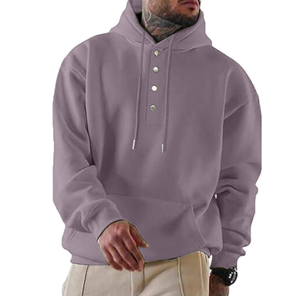 Men's Casual Hoodie with Button Placket and Pockets NOVAE