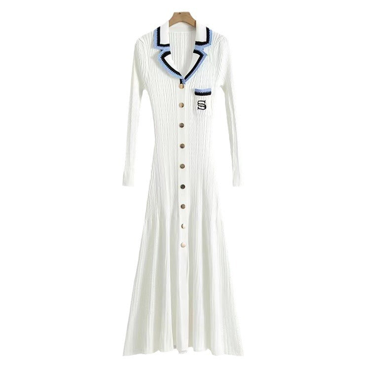 Women's knitted dress with elegant button placket and shirt collar NOVAE