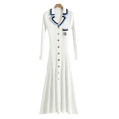 Women's knitted dress with elegant button placket and shirt collar NOVAE