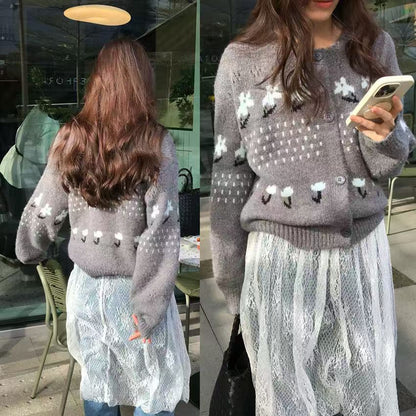 Women's cardigan with playful animal motif and button closure NOVAE