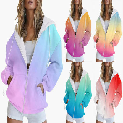 Women's Oversized Gradient Hooded Jacket with Practical Pockets NOVAE