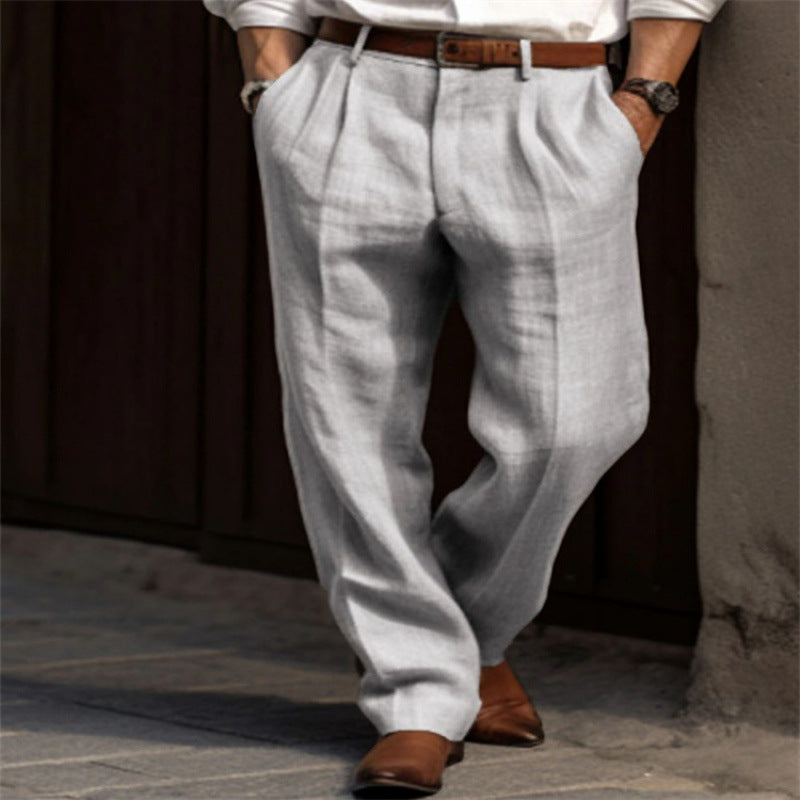 Men's elegant linen trousers with pleats and side pockets NOVAE