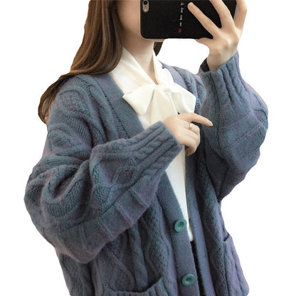 Women's Honeycomb Knit Oversized Cardigan with Pockets and Button Detail NOVAE