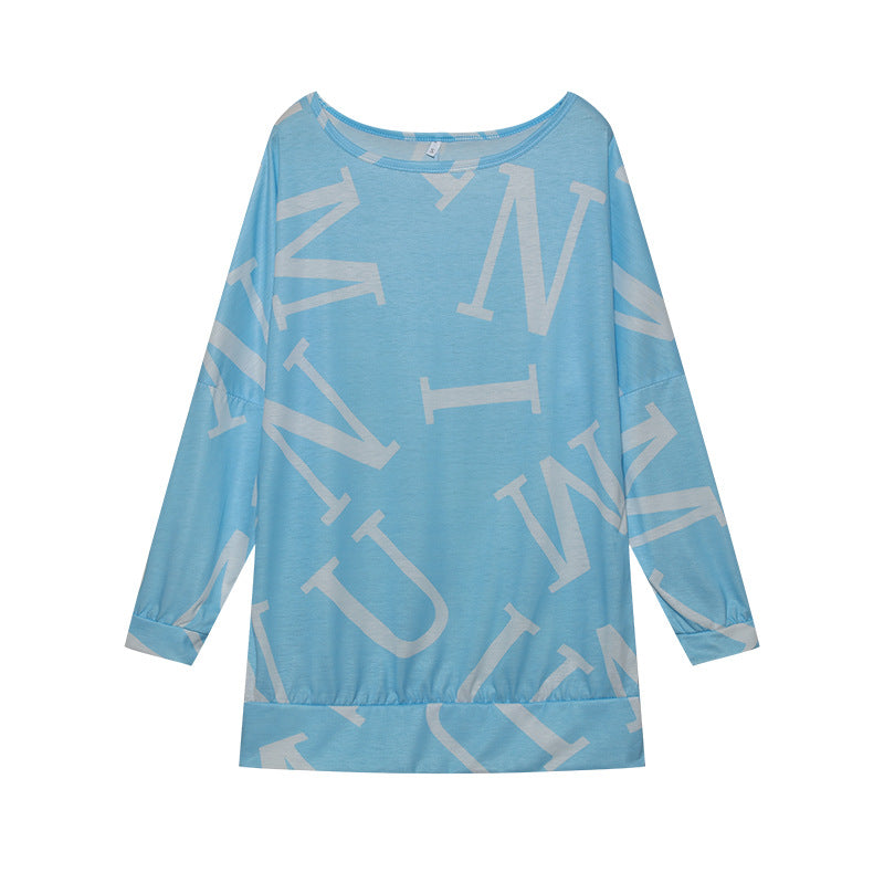 Women's oversized long-sleeved shirt with modern lettering and elasticated waistband NOVAE