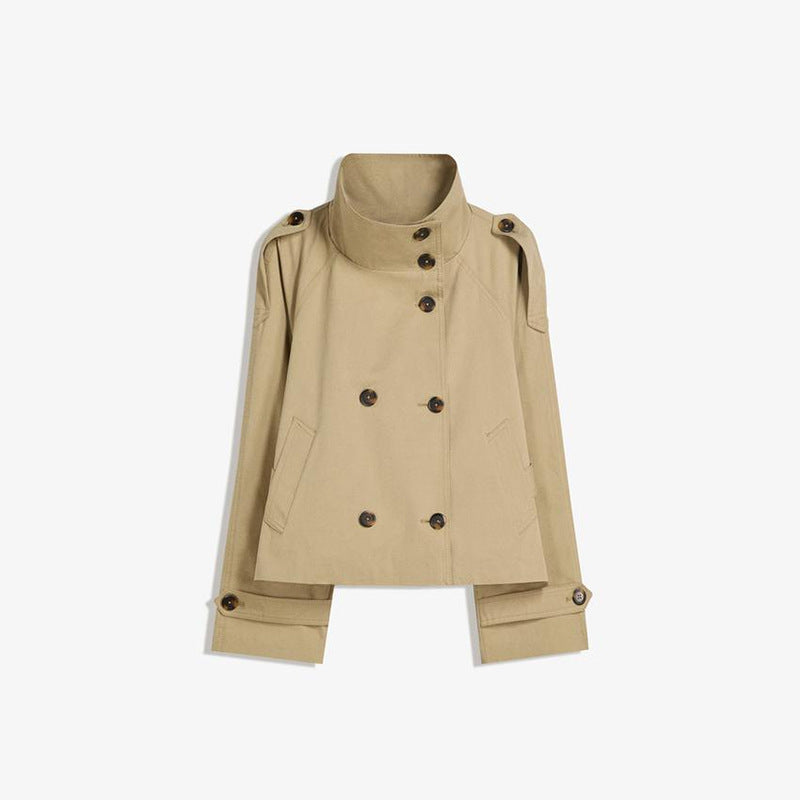 Women's fashionable trench jacket with waist belt and stand-up collar NOVAE