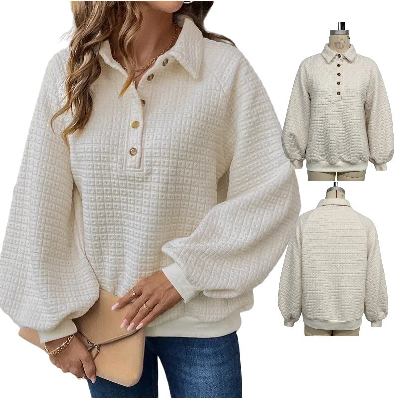 Women's casual oversized sweater with textured waffle pattern NOVAE