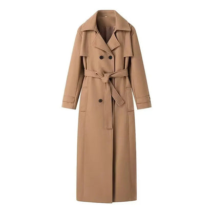 Women's trench coat with fashionable waistline and double-buttoned front NOVAE