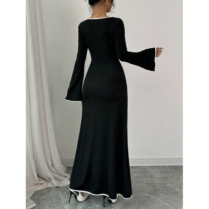 Women's Elegant Maxi Dress with Wide Sleeves and Square Neckline NOVAE