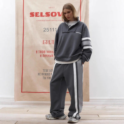 Women's sporty sweater set with side stripes and high collar NOVAE