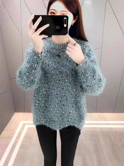Women's fluffy sweater with a unique textured design and sparkling accents NOVAE