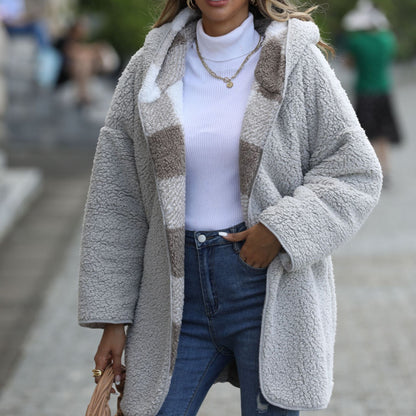 Women's plush jacket in a modern check design NOVAE