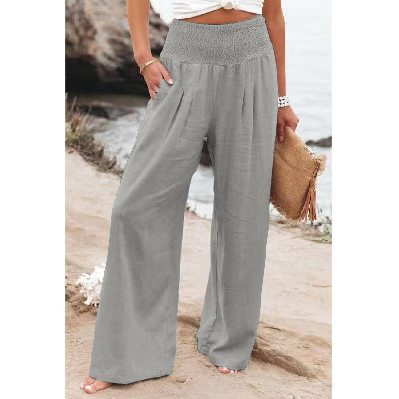 Women's lightweight and wide-legged summer trousers with elasticated waistband NOVAE