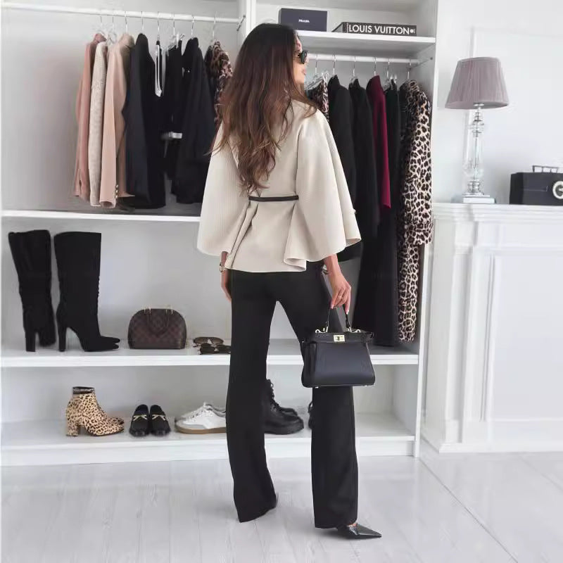 Women's Elegant Shawl Tunic with Waist Belt and Wide Sleeves NOVAE