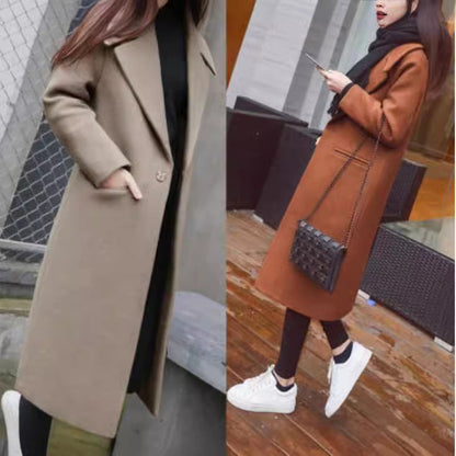 Women's Elegant Long Coat with Classic Lapels and Pockets NOVAE
