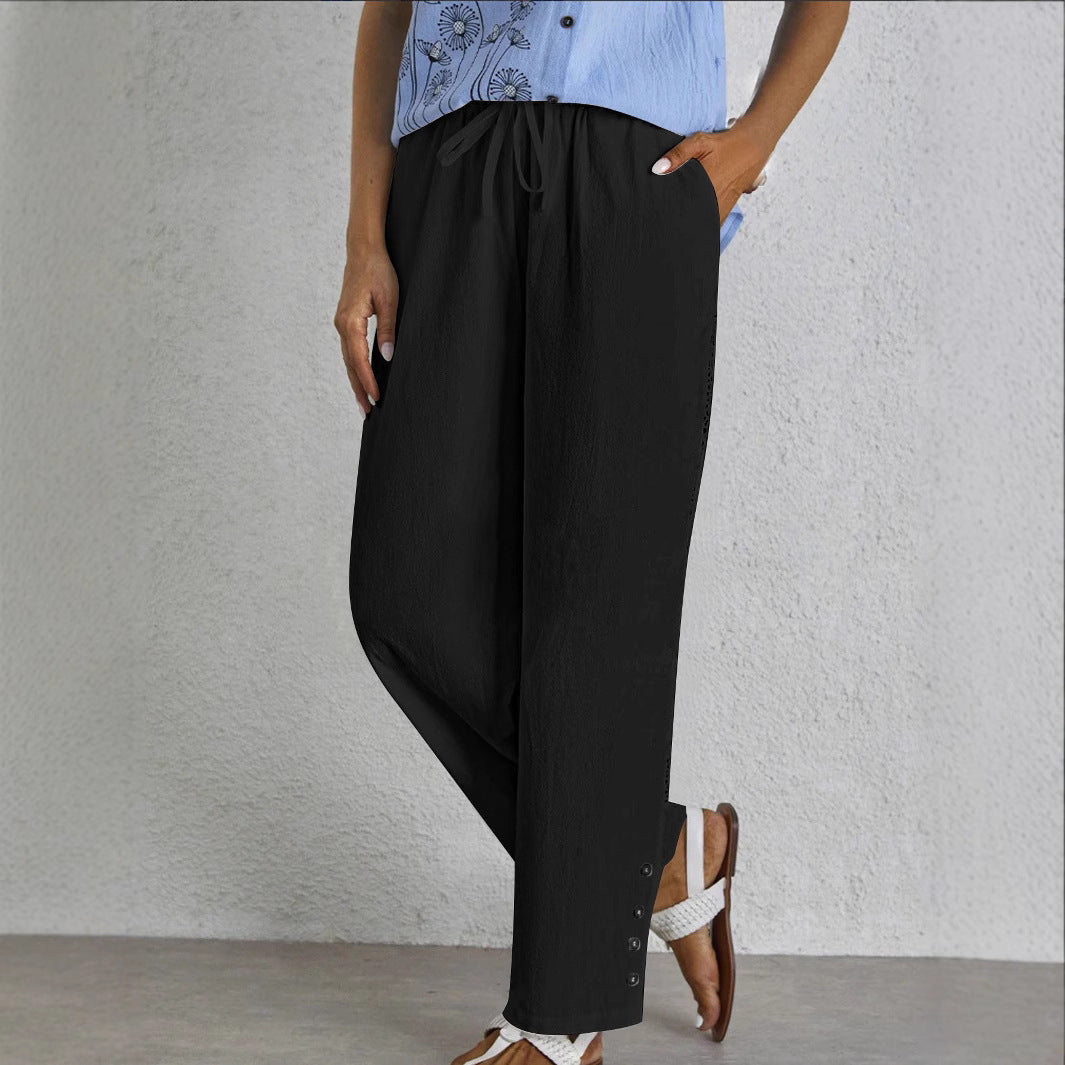 Women's high-waisted chino trousers with elasticated waistband and side pockets NOVAE