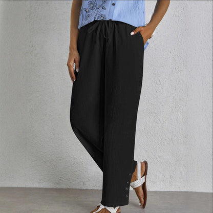 Women's high-waisted chino trousers with elasticated waistband and side pockets NOVAE