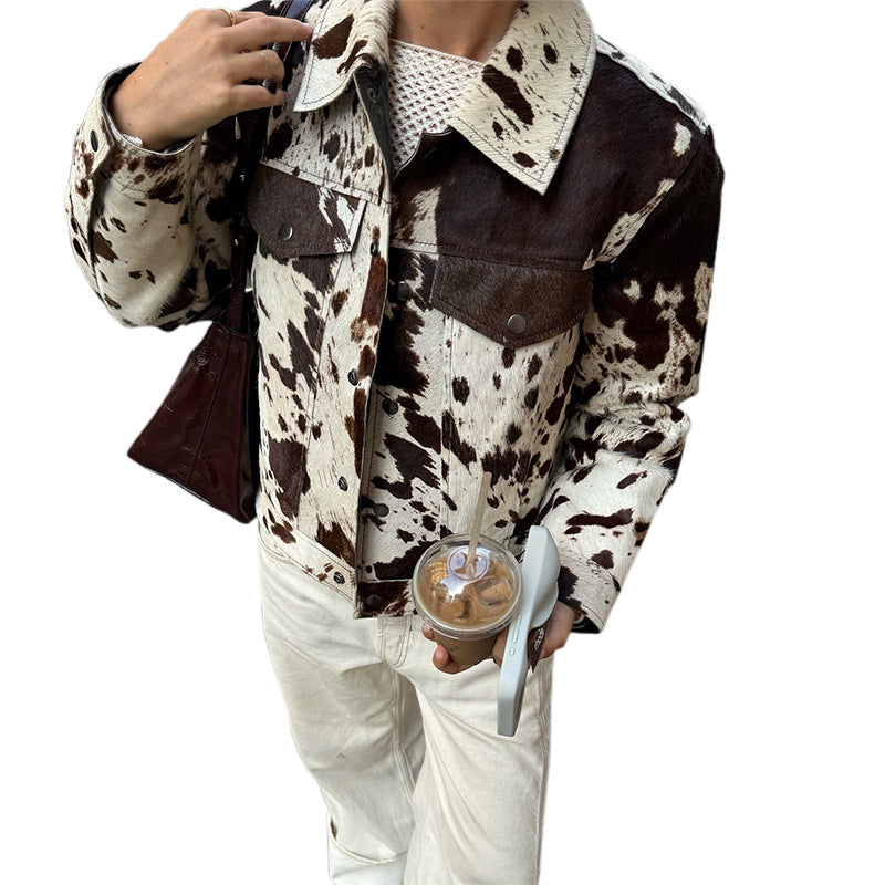 Women's trendy denim jacket in a modern cowhide design NOVAE