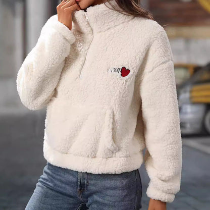 Women's Cozy Fleece Sweater with High Collar and Practical Pockets NOVAE