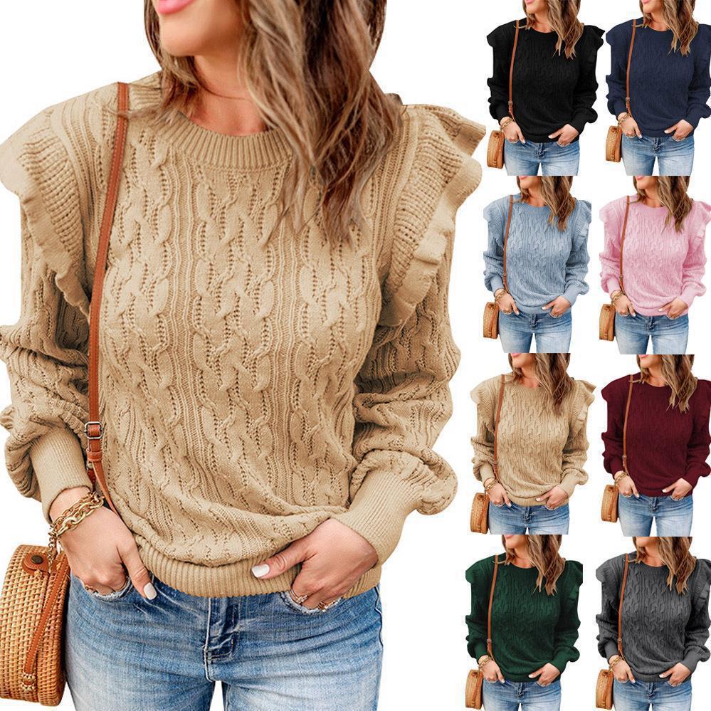 Women's knit sweater with ruffle details and textured design NOVAE