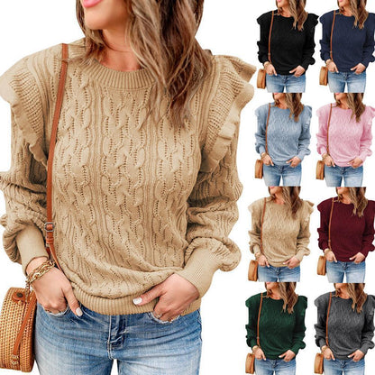 Women's knit sweater with ruffle details and textured design NOVAE