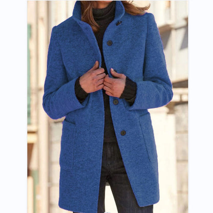 Women's elegant wool coat with a modern cut and practical pockets NOVAE
